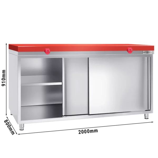 Nerezová pracovní skříň PREMIUM - 2000x800mm - s posuvnými dveřmi bez podstavce včetně řezné desky