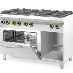 6-hořákový plynový sporák Kitchen Line s konvekční elektrickou troubou GN 1/1, HENDI, Kitchen Line, 230V/3000W, 28,5kW, 1200x722x(H)900mm