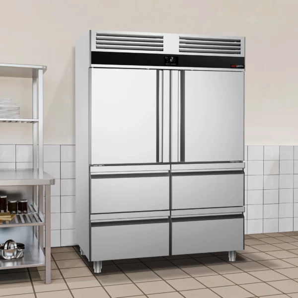 Chladnička PREMIUM - GN 2/1 - 1400 litrů - se 2 nerezovými polovičními dvířky a 4 zásuvkami - Image 4