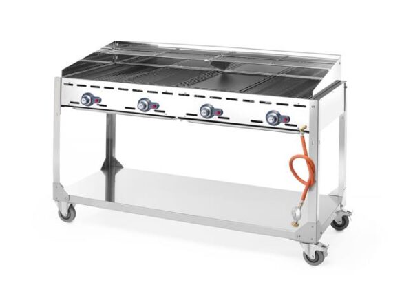 4hořákový plynový gril Green Fire Profi Line, HENDI, Profi Line, podstavec s poličkou na kolečkách, Světle šedá, 22kW, 1400x612x(H)825mm - Image 11