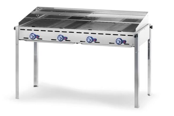 4hořákový plynový gril Green Fire Profi Line, HENDI, Profi Line, podstavec s poličkou na kolečkách, Světle šedá, 22kW, 1400x612x(H)825mm - Image 3