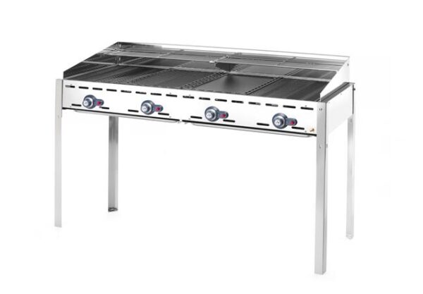 4hořákový plynový gril Green Fire Profi Line, HENDI, Profi Line, podstavec s poličkou na kolečkách, Světle šedá, 22kW, 1400x612x(H)825mm - Image 6
