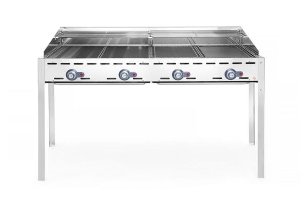 4hořákový plynový gril Green Fire Profi Line, HENDI, Profi Line, podstavec s poličkou na kolečkách, Světle šedá, 22kW, 1400x612x(H)825mm - Image 7