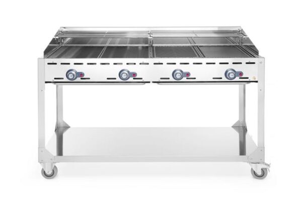 4hořákový plynový gril Green Fire Profi Line, HENDI, Profi Line, podstavec s poličkou na kolečkách, Světle šedá, 22kW, 1400x612x(H)825mm - Image 8