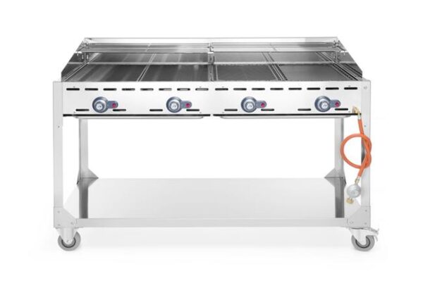 4hořákový plynový gril Green Fire Profi Line, HENDI, Profi Line, podstavec s poličkou na kolečkách, Světle šedá, 22kW, 1400x612x(H)825mm - Image 9