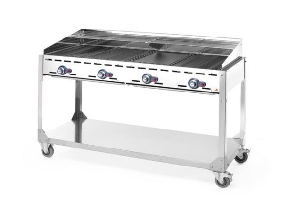 4hořákový plynový gril Green Fire Profi Line, HENDI, Profi Line, podstavec s poličkou na kolečkách, Světle šedá, 22kW, 1400x612x(H)825mm - Image 10