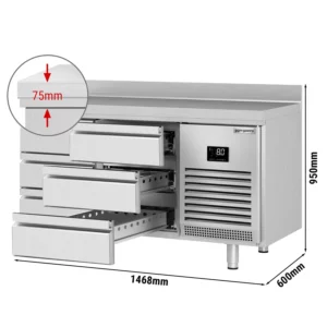 Chladící stůl PREMIUM PLUS - 1468x600 mm - se 6 zásuvkami a se zadní stěnou