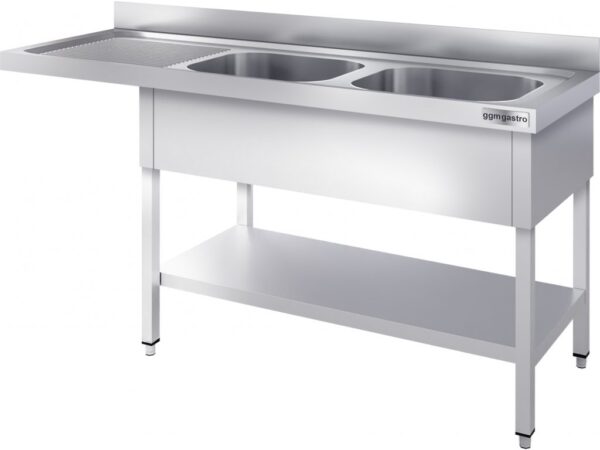 Mycí stůl, nerezový dvoudřez 2000x600mm - 2 umyvadla vpravo - Š500xH400xV250mm - Image 3