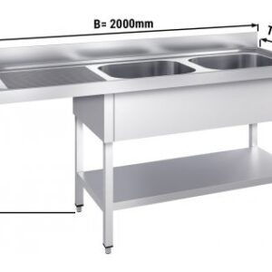 Mycí stůl, nerezový dvoudřez 2000x600mm - 2 umyvadla vpravo - Š500xH400xV250mm