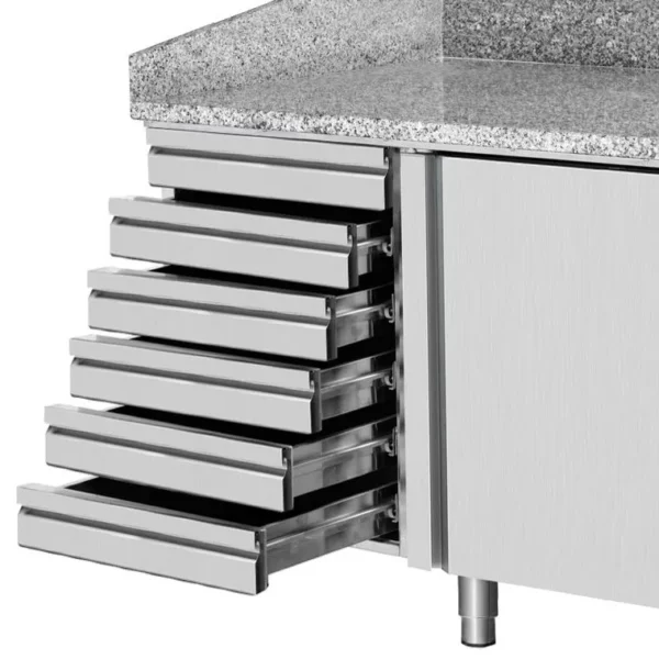 Chladící stůl na pizzu PREMIUM PLUS - 2305x800mm - se 2 dvířky a 6 zásuvkami - včetně chladící vitríny - 10x GN 1/3 - Image 2