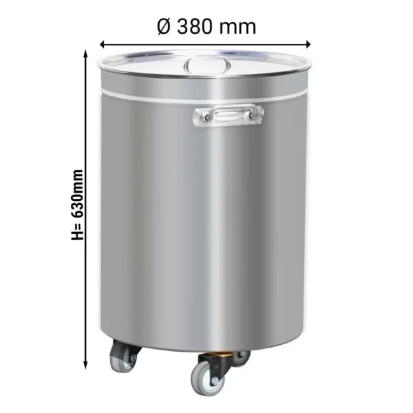 Odpadkový koš se zdvihacím víkem, kolečky a madly - 50L - nerezavějící ocel