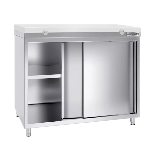 Nerezová pracovní skříň PREMIUM - 1600x800mm - s posuvnými dveřmi bez podstavce včetně řezné desky - Image 4