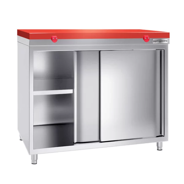 Nerezová pracovní skříň PREMIUM - 1200x800mm - s posuvnými dveřmi bez podstavce včetně řezné desky - Image 3