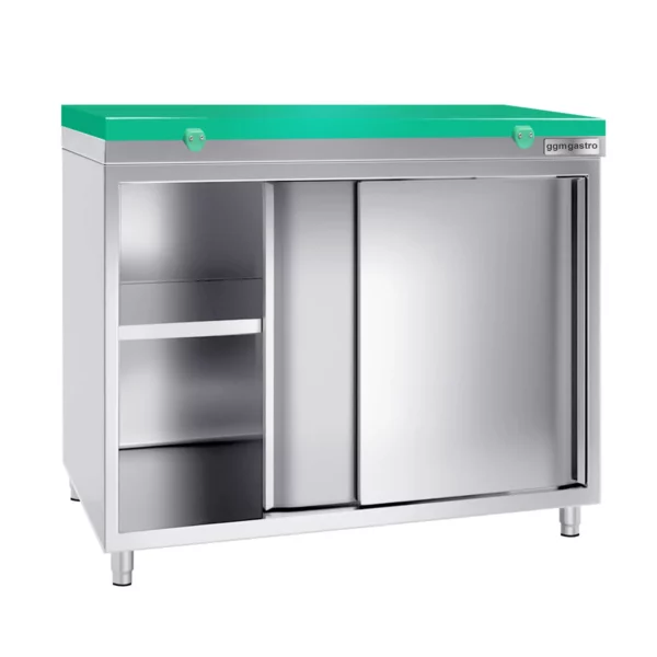 Nerezová pracovní skříň PREMIUM - 2000x800mm - s posuvnými dveřmi bez podstavce včetně řezné desky - Image 4