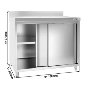 Nerezová pracovní skříň PREMIUM - 1000x800mm - s posuvnými dveřmi a podstavcem