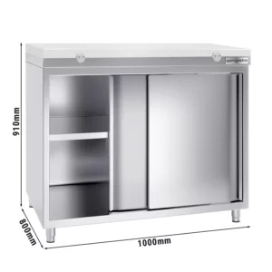 Nerezová pracovní skříň PREMIUM - 1000x800mm - s posuvnými dveřmi bez podstavce včetně řezné desky