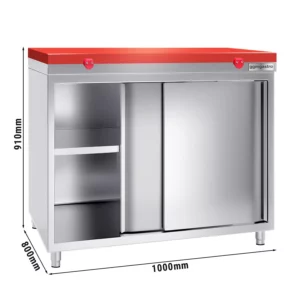 Nerezová pracovní skříň PREMIUM - 1000x800mm - s posuvnými dveřmi bez podstavce včetně řezné desky