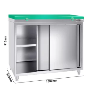 Nerezová pracovní skříň PREMIUM - 1000x800mm - s posuvnými dveřmi bez podstavce včetně řezné desky