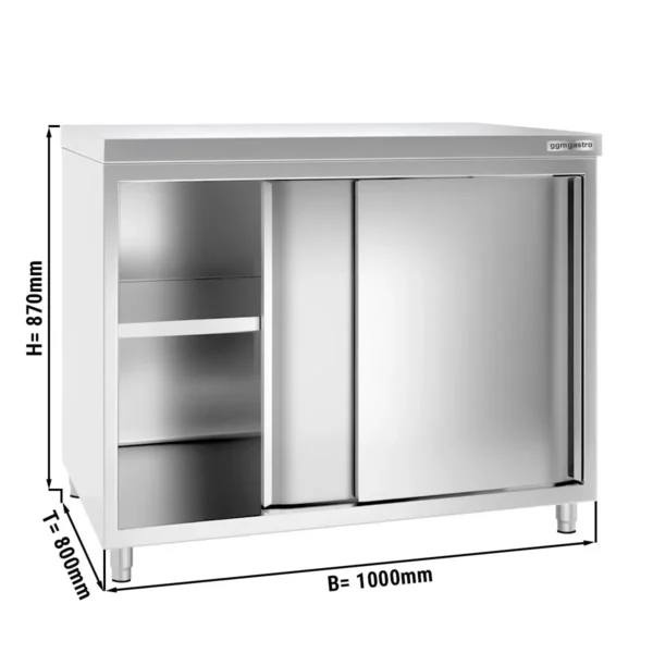 Nerezová pracovní skříň PREMIUM - 1000x800mm - s posuvnými dveřmi bez podstavce