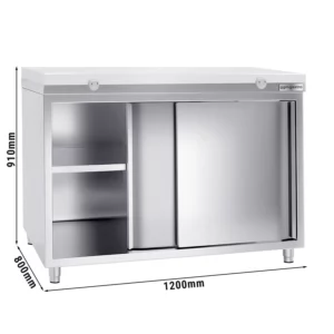 Nerezová pracovní skříň PREMIUM - 1200x800mm - s posuvnými dveřmi bez podstavce včetně řezné desky