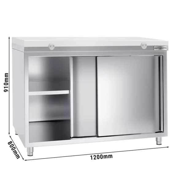 Nerezová pracovní skříň PREMIUM - 1200x800mm - s posuvnými dveřmi bez podstavce včetně řezné desky