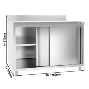 Nerezová pracovní skříň PREMIUM - 1400x800mm - s posuvnými dveřmi a podstavcem