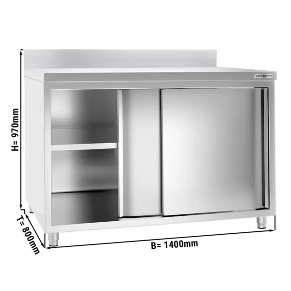 Nerezová pracovní skříň PREMIUM - 1400x800mm - s posuvnými dveřmi a podstavcem