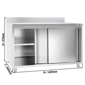 Nerezová pracovní skříň PREMIUM - 1600x800mm - s posuvnými dveřmi a podstavcem