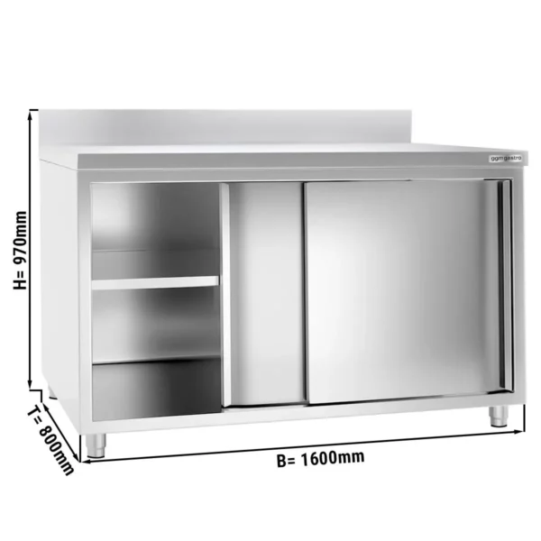 Nerezová pracovní skříň PREMIUM - 1600x800mm - s posuvnými dveřmi a podstavcem