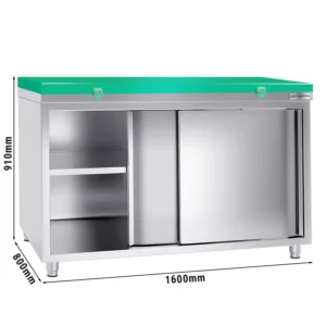 Nerezová pracovní skříň PREMIUM - 1600x800mm - s posuvnými dveřmi bez podstavce včetně řezné desky