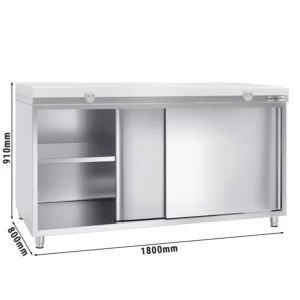 Nerezová pracovní skříň PREMIUM - 1800x800mm - s posuvnými dveřmi bez podstavce včetně řezné desky