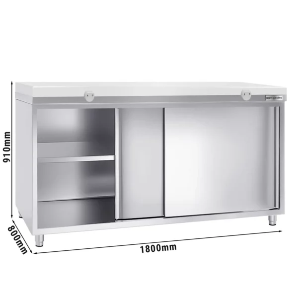 Nerezová pracovní skříň PREMIUM - 1800x800mm - s posuvnými dveřmi bez podstavce včetně řezné desky