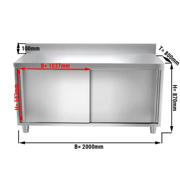 Nerezová pracovní skříň PREMIUM - 2000x800mm - s posuvnými dveřmi a podstavcem - Image 8