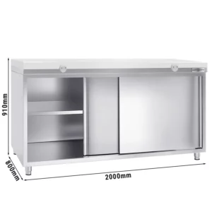 Nerezová pracovní skříň PREMIUM - 2000x800mm - s posuvnými dveřmi bez podstavce včetně řezné desky