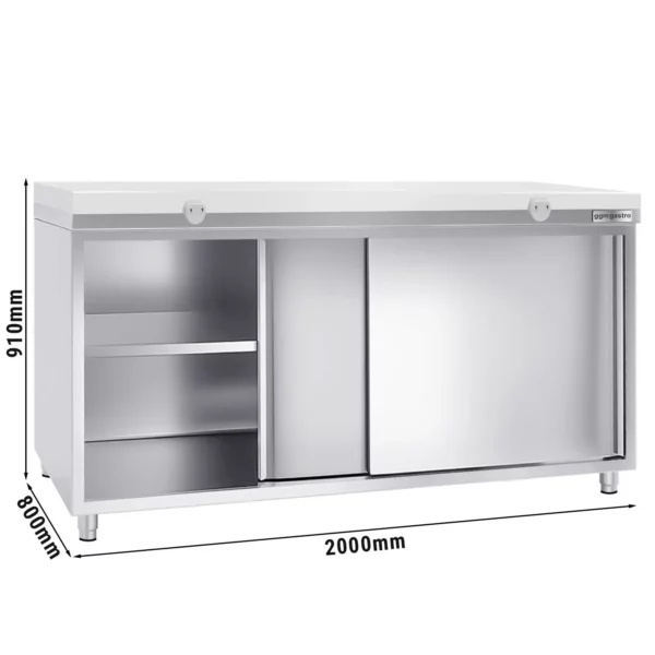Nerezová pracovní skříň PREMIUM - 2000x800mm - s posuvnými dveřmi bez podstavce včetně řezné desky