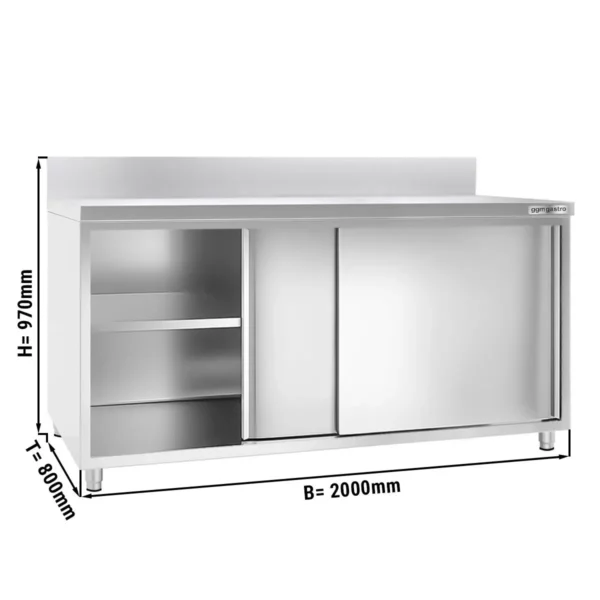 Nerezová pracovní skříň PREMIUM - 2000x800mm - s posuvnými dveřmi a podstavcem