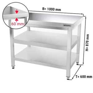 Nerezový pracovní stůl PREMIUM - 1000x600mm - se základní policí a mezipoličkou