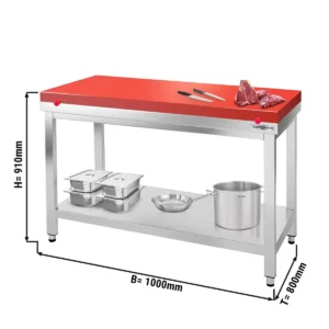 Pracovní stůl PREMIUM nerezová ocel - 1000x800 mm - spodní deska bez podložky vč. řezná deska