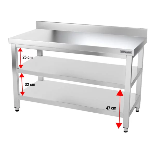 Nerezový pracovní stůl PREMIUM - 1500x600mm - se základní policí, podstavcem a mezipoličkou - Image 3