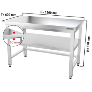 Nerezový pracovní stůl PREMIUM - 1200x600mm - s podnoží a výztuhou