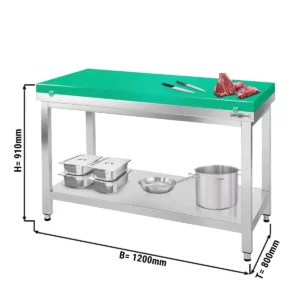 Pracovní stůl PREMIUM nerezová ocel - 1200x800 mm - spodní deska bez podložky vč. řezná deska