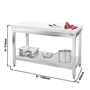 Pracovní stůl PREMIUM z nerezové oceli - 1400x800mm - s podložkou bez protiskluzu vč. řezná deska