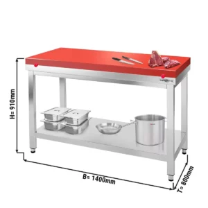 Pracovní stůl PREMIUM z nerezové oceli - 1400x800mm - s podložkou bez protiskluzu vč. řezná deska
