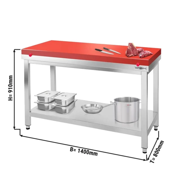 Pracovní stůl PREMIUM z nerezové oceli - 1400x800mm - s podložkou bez protiskluzu vč. řezná deska
