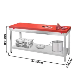 Pracovní stůl PREMIUM z nerezové oceli - 1500x800mm - s podložkou bez protiskluzu vč. řezná deska