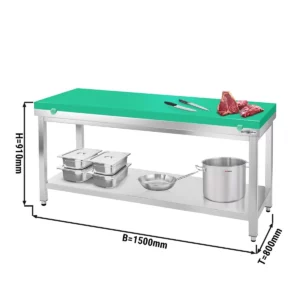 Pracovní stůl PREMIUM z nerezové oceli - 1500x800mm - s podložkou bez protiskluzu vč. řezná deska
