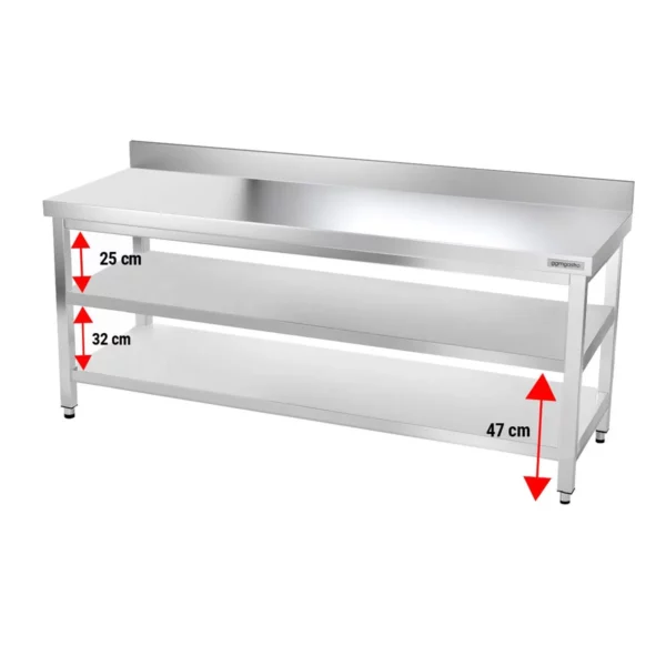 Nerezový pracovní stůl PREMIUM - 1800x600mm - se základní policí, podstavcem a mezipoličkou - Image 3