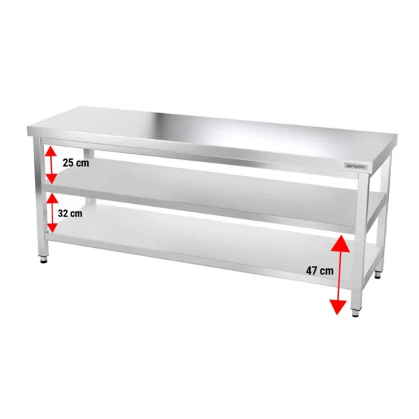 Nerezový pracovní stůl PREMIUM - 1800x600mm - se základní policí a mezipoličkou - Image 4