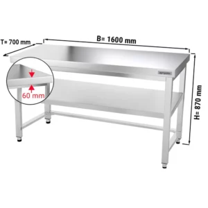 Nerezový pracovní stůl PREMIUM - 1500x700mm - s podnoží a výztuhou