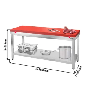 Nerezový pracovní stůl PREMIUM - 2000x800mm - s podložkou bez zadního lemu vč. řezná deska